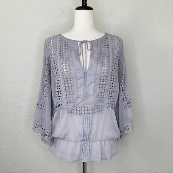 Daniel Rainn Tops - Daniel Rainn Boho Semi- Sheer Embroidered Gray Blouse